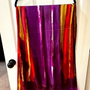 Woman’s multi colored scarf, purple, orange, gold, and white. NWOT 68” L x 24” W